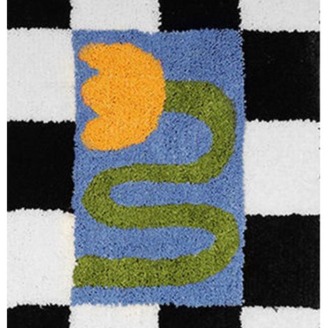 Tapis de porte à carreaux antidérapant noir et blanc, motif Morning Glory, 40 x 60 cm. (1/5)