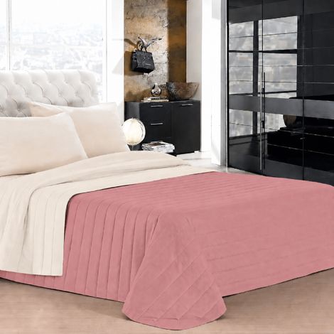 Trapuntino Matrimoniale Bicolore Double Face 250x250 cm Made in Italy in Microfibra con Imbottitura Anallergica – Copriletto Trapuntato Reversibile per Primavera, Estate e Mezza Stagione Rosa-Panna (1/4)