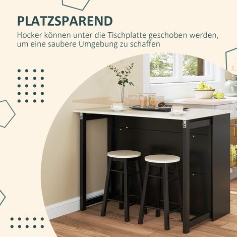 Table de bar avec tabourets, ensemble 3 pièces, table haute escamotable, table de cuisine avec rangement, coin repas pour salle à manger, séjour, noir (1/5)