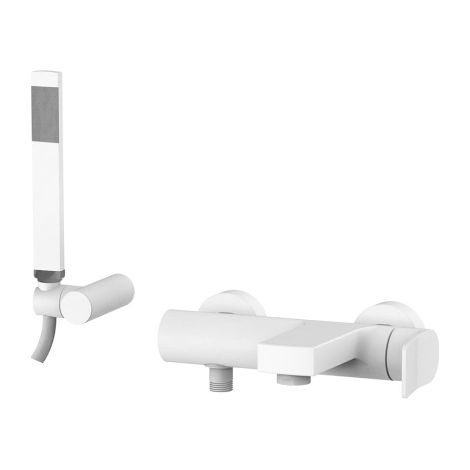 Wandmontierter Wannenmischer komplett mit opakweißer Handbrause Paffoni TILT TI023BO weiß matt (1/3)
