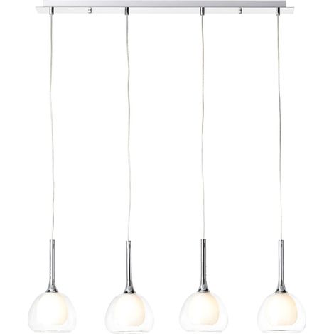 BRILLIANT lampe Hadan suspension 4 lampes chrome / blanc-transparent 4x D45, E14, 40W, adapté aux lampes à suspension (non inclus) Échelle A ++ à E Réglable en hauteur / câble peut être rac (1/5)