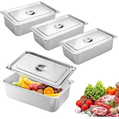 Bac Gastronorme Inox GN1/3 Lot 3, 32.5x17.5x6.5cm Couvercle, Marinade Panure Barbecue, Empilable Cuisine (1/5)