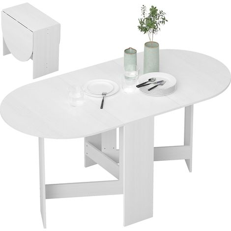 Table pliante pour 6 personnes avec 2 abattants ovales en bois, 163 x 80 x 75 cm, blanche