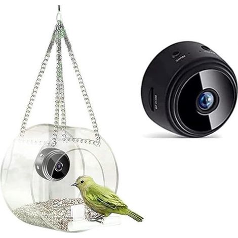 Vogelhaus Vogelfutterschale Vogelhausfenster Mit HD Kamera Nachtmodus Vogelfutternapf für Garten und runde Hängevorrichtungen Weiß (Rund) (1/5)
