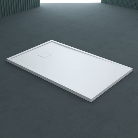 doporro Duschtasse Duschwanne 90x140x4 flach Mineralgusswanne Weiß Wärmespeichernde Eigenschaften auch für ebenerdige Dusche geeignet Geoma08