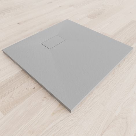 SMC Duschwanne Duschtasse mit Anti-Rutsch Flach mit Steinoptik Grau inkl. Ablaufgarnitur 80x80 cm
