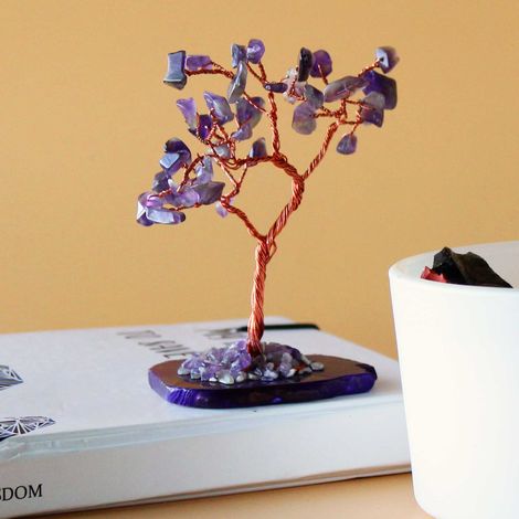 Arbre à pierres précieuses - Améthyste sur base d'agate naturelle (35 pierres)- Vendu par 1 (1/3)