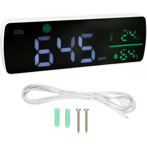 Moniteur de CO2, capteur infrarouge lointain de haute précision, batterie 2000MAH, détecteur de température et d'humidité avec affichage clair pour la maison (1/5)