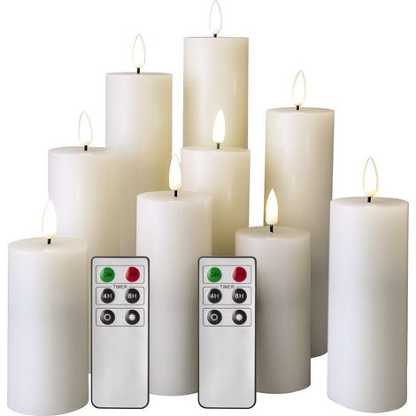 Rebecca Mobili Set von 9 flammenlosen weißen elektrischen Kerzen Led Licht mit Fernbedienung