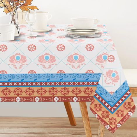 Nappe bohème à bords multiples de 152,4 x 228,6 cm, nappe géométrique en plastique imperméable, nappe ethnique vintage pour pique-nique, mariage, anniversaire, goûter, décoration (1/5)