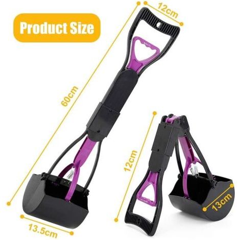 Pelle Ramasse-Crottes Pliable pour Chien et Chat Pet Long Manche Pooper Scooper, Facile à Déjections Ramasse, Noir & Pourpre (Violet)