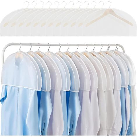 Lot de 12 housses à vêtements blanches : housse transparente contre la poussière, housse d'épaule, sac à vêtements pour costumes, housses à vêtements anti-mites pour costumes, robes, manteaux (1/5)