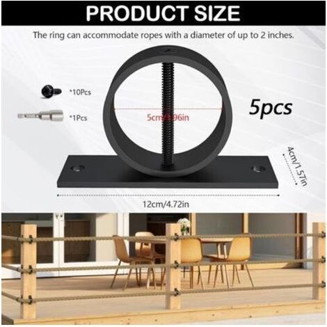 5 Pièces Supports de Corde de Clôture, Anneau Support avec Fixation par Vis Cruciforme, Support Main Courante Corde en Acier Inoxydable, pour Cordes de Jute, Accessoires pour Rampe Escaliers (1/5)