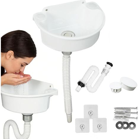éVier Utilitaire En Plastique, Lavabo Mural Semi-Circulaire Pour Camping Avec Tuyau D'éVacuation De 75cm Gain De Place Pour Salles De Bain Wc InvitéS Jardins Camping Et Chantiers 29,5x21x10,5 Cm (1/5)