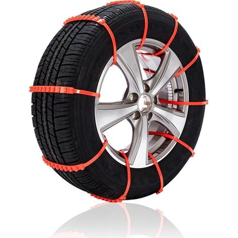 Cadenas para nieve para coche - Correas antideslizantes - Conducción segura en invierno - Ajuste universal - 10 unidades - Naranja (1/5)
