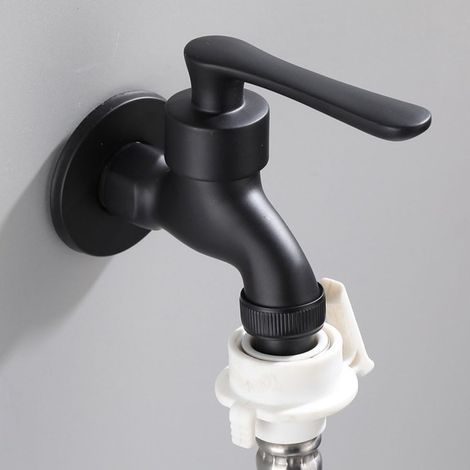 Robinet mural en métal - Robinet vintage en laiton noir - Robinet pour lave-vaisselle, évier, eau froide - Pour salle de bain, cuisine, jardin, intérieur et extérieur