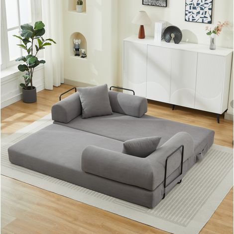 Canapé convertible 3 places en tissu côtelé avec matelas mousse et ressorts, canapé-lit modulable pour salon et bureau (1/5)