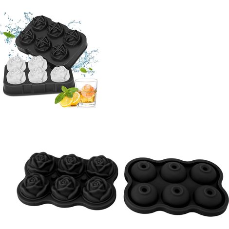Moule à glaçons rose en silicone, 6 cubes, sans BPA, avec couvercle, pour cocktails et whisky, noir. (1/5)