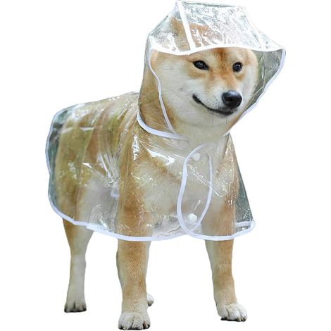 Imperméable pour chien, fermeture à boutons-pression, transparent, convient aux chiens de petite et moyenne taille, taille L, longueur du dos 32 cm (recommandé pour les chiens pesant entre 4,5 et 7 kg
