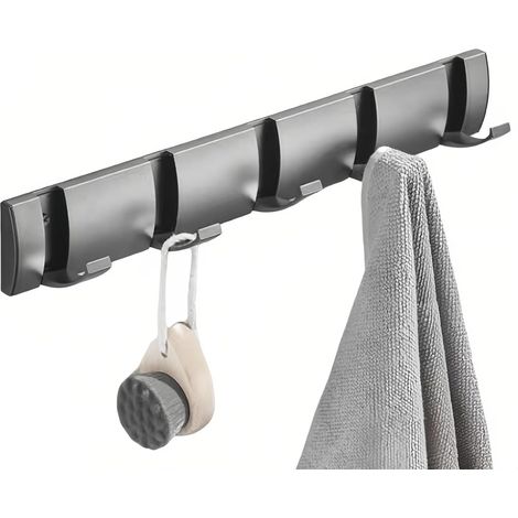 BEBUSINGOTO Perchero plegable de pared, con ganchos para armario, elegante y moderno, color blanco plateado, 5 ganchos (gris) (1/5)