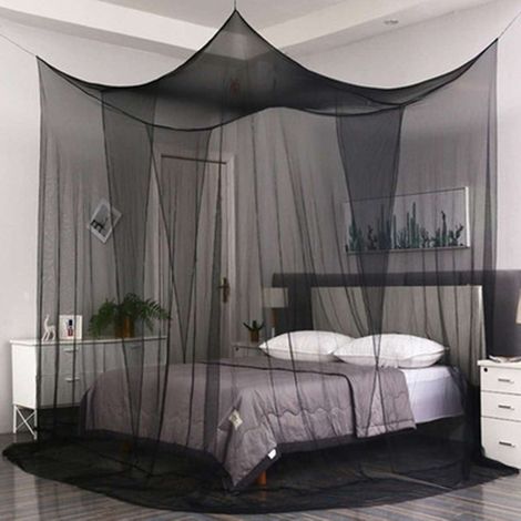 Moustiquaire domestique 1,8 m/1,5 m, installation de lit en maille cryptée, lit superposé simple à quatre portes pour dortoir étudiant, Magic Black, 8 crochets adhésifs inclus, lit de 1,8 m (6 pieds) (1/5)