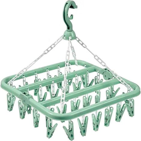 Étendoir à linge de style nordique, vert, avec 32 pinces. - Étendoir à linge de style nordique, vert, avec 32 pinces. (1/5)