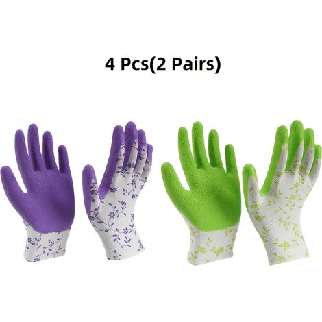 Gants de jardinage, verts et violets, protection confortable pour la taille, la plantation et l'entretien extérieur, lot de 4.-AquaForge (1/5)