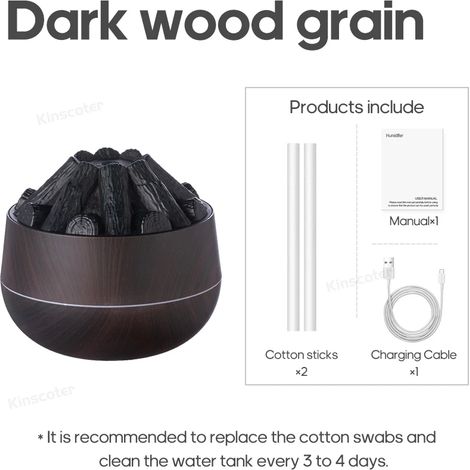 Humidificateur de bureau classique à l'aspect bois foncé, veilleuse colorée, cheminée créative (1/5)