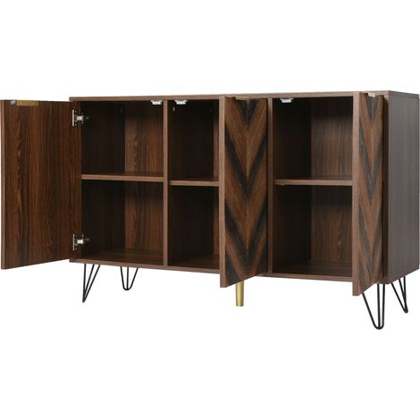 Sideboard a 3 ante in legno colore naturale e nero con maniglie dorate MODENUIT (1/5)