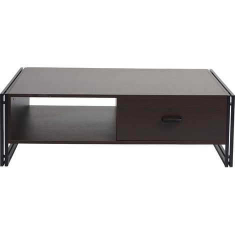 Mesa auxiliar con dos cajones 41 x 120 x 60 cm en metal y MDF marrón oscuro 040008421