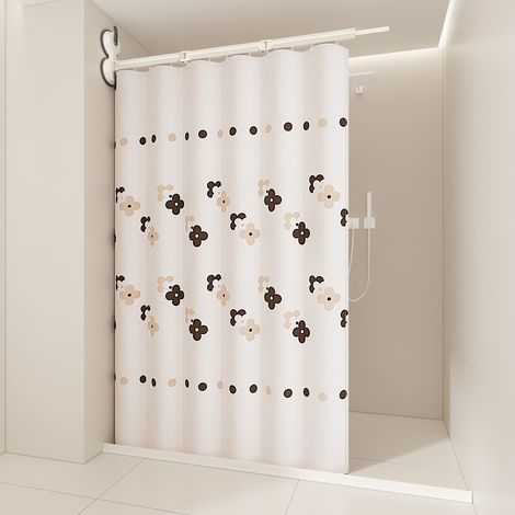 Rideau de douche pliant, étendoir à linge, tringle à rideau pliable, imperméable, lavable à l'eau, (5 plis/tringle + rideau de 200 cm) Modèle E (1/5)