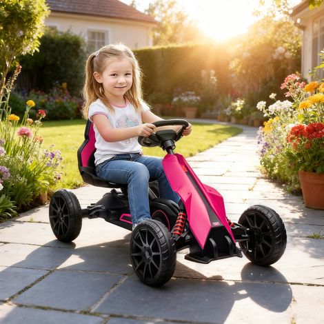 Kart à pédales pour enfants de 3 à 8 ans avec siège réglable et roues en EVA, 100x58x58.5 cm, Rose et Noir