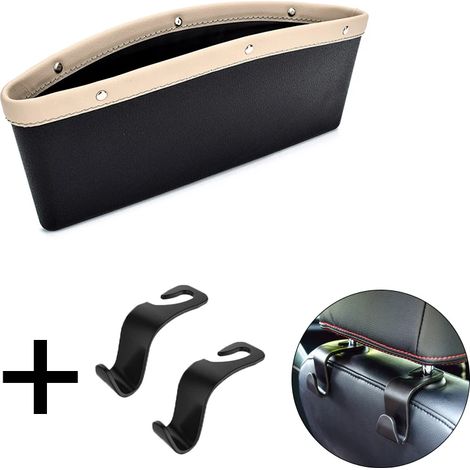 (Blanc avec 2 crochets) Organisateur d'espace entre le siège et la console centrale de voiture, pochette de rangement, accessoire universel pour l'intérieur de la voiture (femme) (1/5)