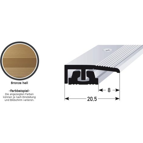 Abschlussprofil / Abschlussleiste für Vinyl / Laminat / Parkett "Harvest", für Höhe 4 - 7 mm, 20,5 mm breit, 2-teilig, Aluminium eloxiert, gebohrt-bronze hell-900