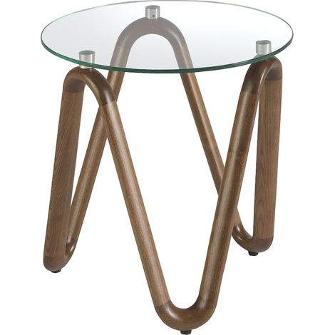Table d'appoint design verre et bois Angel Cerda - Verre trempé et bois noyer (1/5)