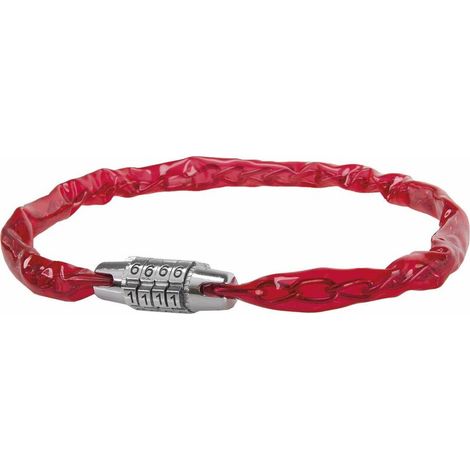 Antivol 4 chiffres 500mm vélo VTT rouge transparent chaine acier tête chromé protection plastique