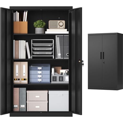 SONGMICS Armadio Portadocumenti, Armadietto in Metallo, Mobile da Ufficio con Chiusura, 2 Ante, Acciaio, 80 x 40 x 140 cm, 3 Ripiani Regolabili, Nero Opaco OMC020BD01 (1/5)