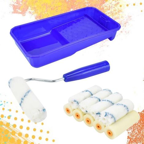 4" sponges, 5 x 4" brush heads, 1 x paint tray, mini foam roller, small paint roller, small foam paint roller, paint rollers, paint roller sleeve, 110mm