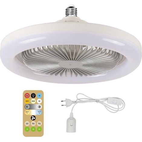 2-in-1-Deckenventilator mit E27-30-W-LED-Leuchte, Dimmer, Timer und Fernbedienung – EU-Stecker – Silber