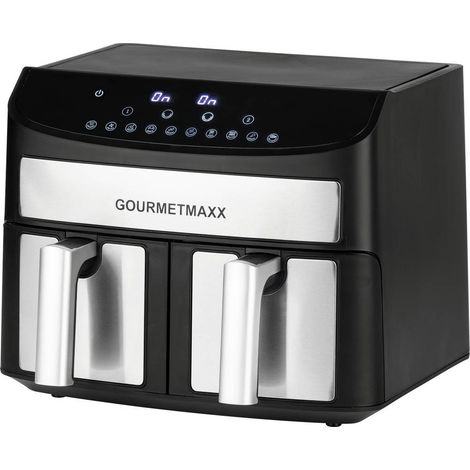 GourmetMaxx Heißluft-Fritteuse Zweikammer 7l Friggitrice ad aria calda 2400 W Nero/acciaio inox (1/5)