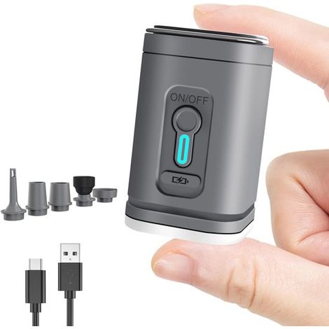 Bomba de aire eléctrica recargable, Bomba de aire portátil para artículos inflables, 1200 mAh, Inflado y desinflado rápido, Gris (1/5)