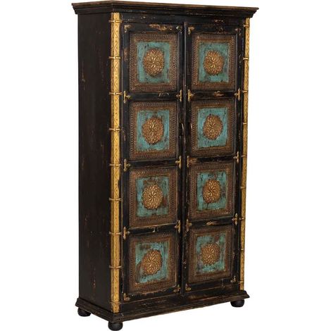 Armario de madera artesanal negro 102x44x183h cm (1/5)