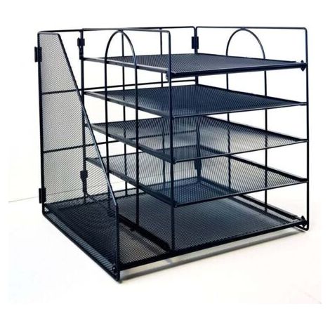 QORVA-Boîte de rangement de bureau à 5 niveaux - Système d'organisation de bureau avec porte-documents - Tiroirs à papier - Rangement pour fournitures de bureau et documents - Noir (1/4)