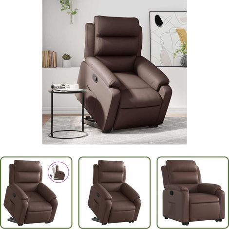 vidaXL Sillón reclinable elevable cuero sintético marrón (1/5)
