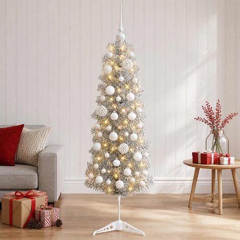 vidaXL Artificial Slim Christmas Tree with Bauble 150 cm 150 LEDs (1/5)