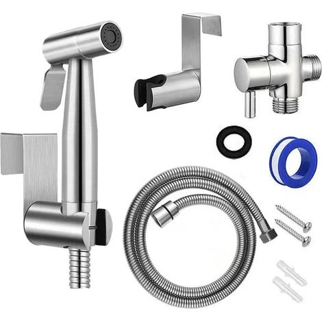 Hygienisches Bidet mit Doppel-Eckventil, Silber (1/5)