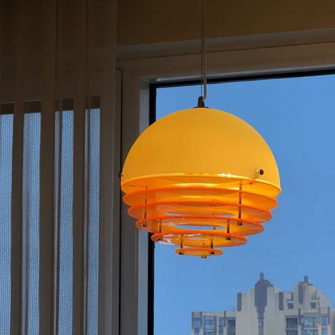 Suspension en verre style Bauhaus Sunset , plafonnier vintage (20cm), intensité réglable sur 3 couleurs, idéal pour îlots de cuisine et espaces repas. (1/5)