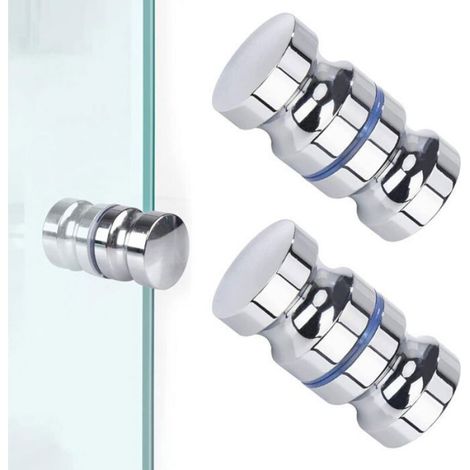 Bouton De Porte - Inox - Rond - Pour Porte De Douche Coulissante En Verre - 2 Pièces (1/4)