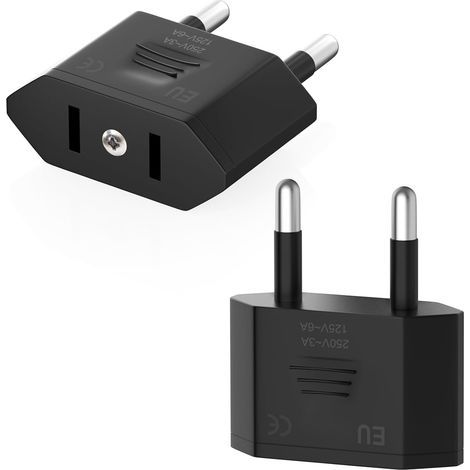 Adaptador de enchufe estadounidense de 2 piezas, adaptador de EE. UU. a Francia, adaptador de viaje de EE. UU. a UE, adaptador de EE. UU. a UE, adaptador de enchufe estadounidense, adaptador de enchuf (1/5)