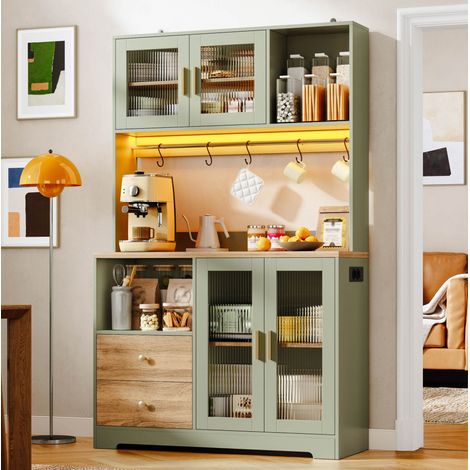 MEUBLIV Buffet haut 110x40x178 cm vert antique – LED, prise intégrée, 2 colis (1/5)